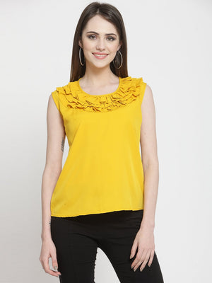 ZARVEY Casual No Sleeve Solid Women Yellow Top