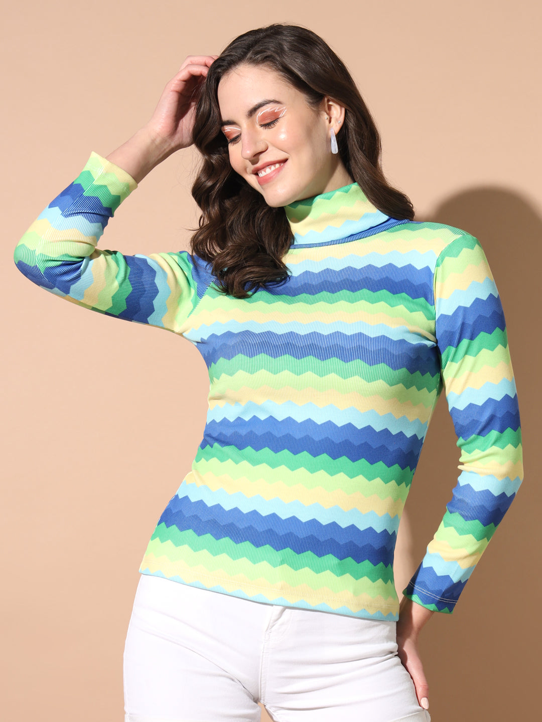 TANDUL Women Printed High Neck Multicolor Sweater