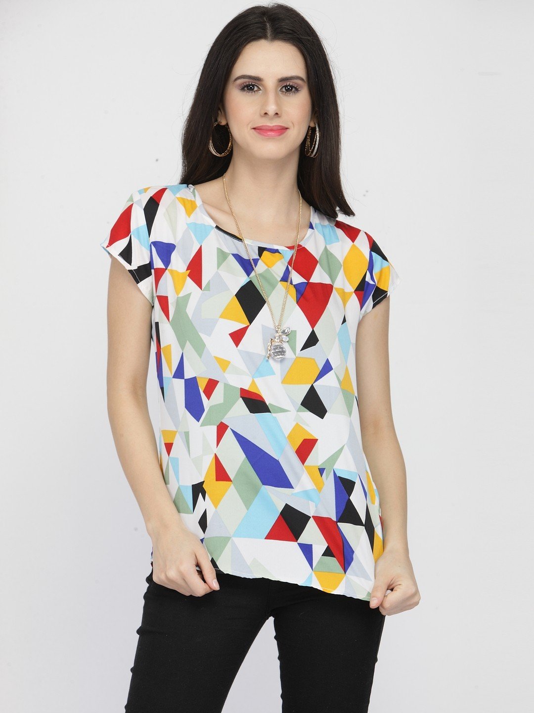 ZARVEY Casual Regular Sleeve Printed, Geometric Print Women Multicolor Top