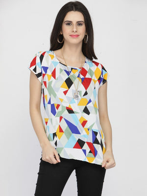 ZARVEY Casual Regular Sleeve Printed, Geometric Print Women Multicolor Top