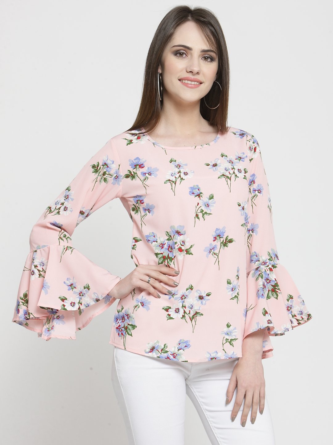 ZARVEY Casual Bell Sleeve Printed Women Multicolor Top