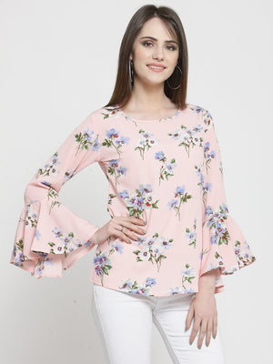 ZARVEY Casual Bell Sleeve Printed Women Multicolor Top