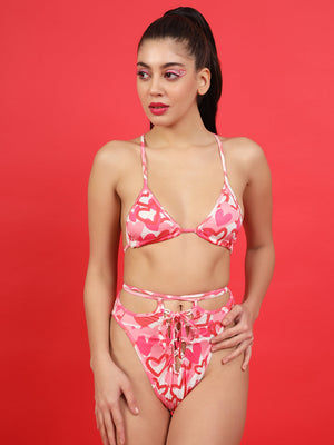 ELTIRE String Bikini Set  Eye Catching Sexy Heart  Printed Lingerie Set