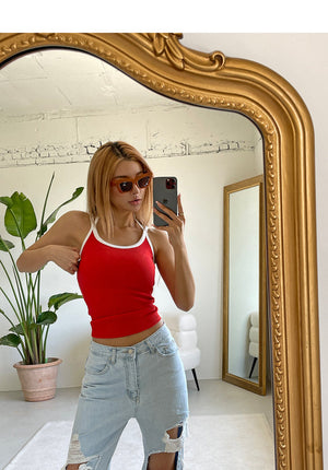 TANDUL Casual Sleeveless Solid Women Red Top