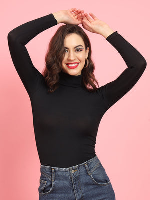 TANDUL  Women Solid High Neck Black Sweater
