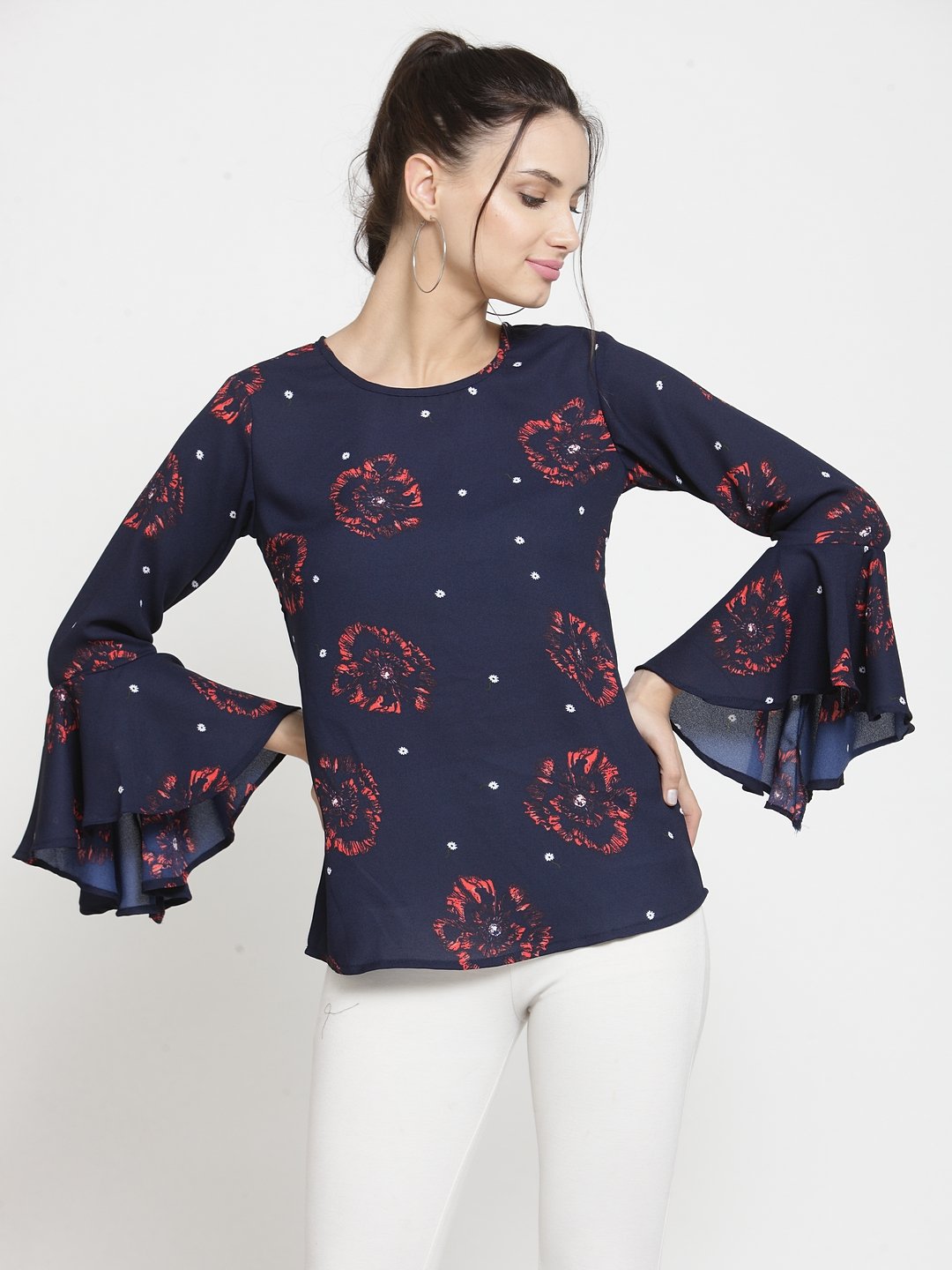 ZARVEY Casual Bell Sleeve Printed Women Multicolor Top