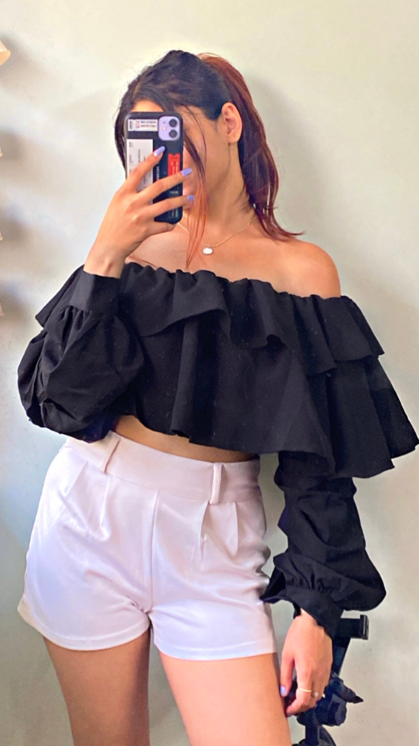 Casual Off Shoulder Sleeve Solid Women Black Top