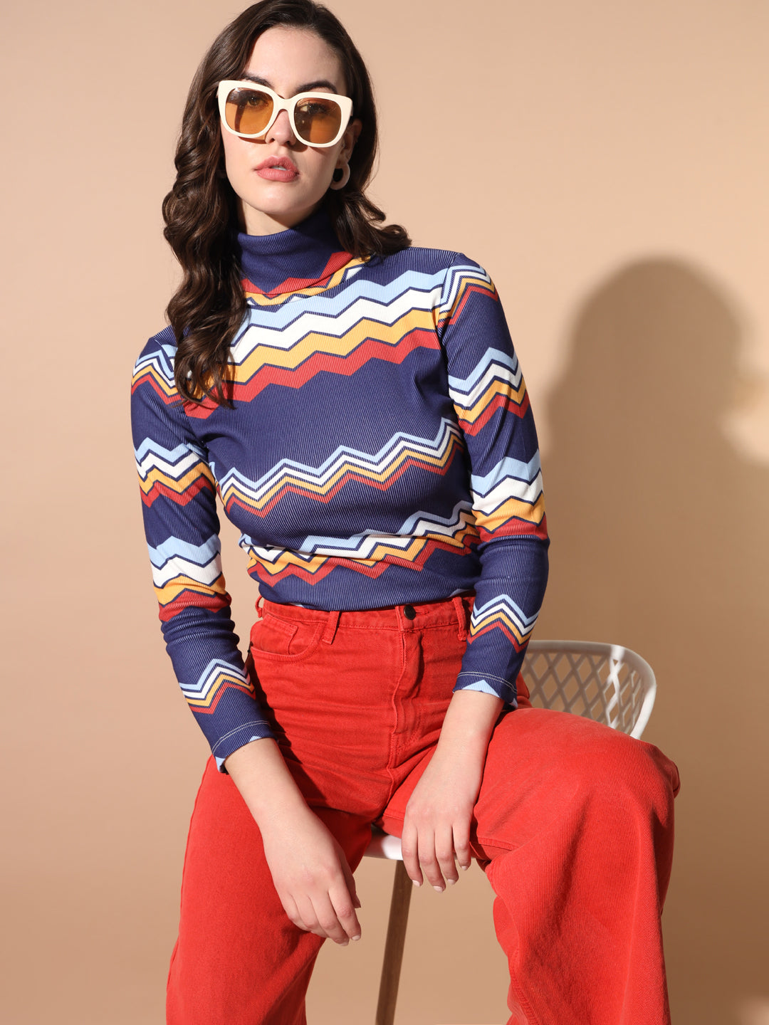 TANDUL Women Printed High Neck Multicolor Sweater