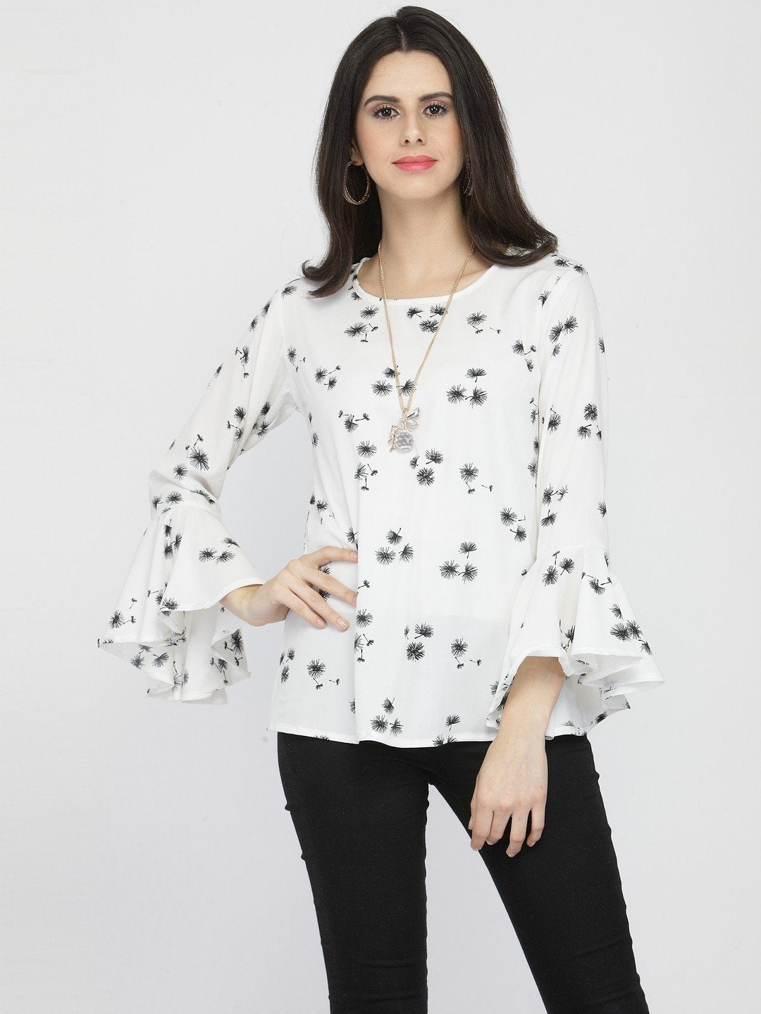 ZARVEY Casual Bell Sleeve Printed Women Multicolor Top