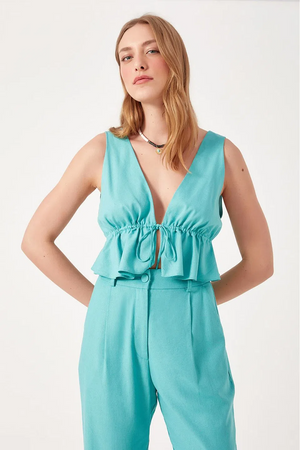 Casual Sleeveless Solid Women Blue Top