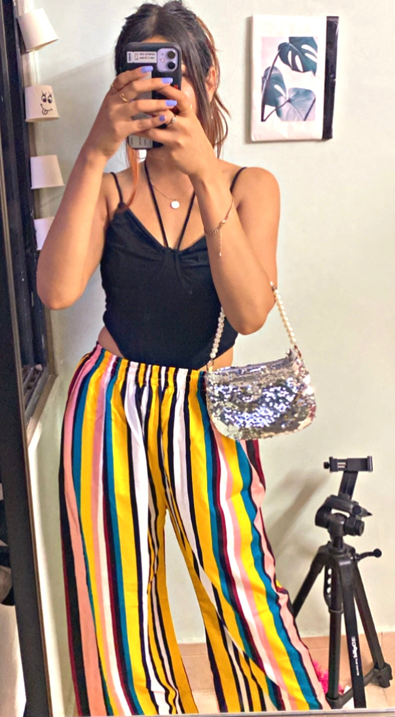 Women Regular Fit Multicolor Crepe Trousers