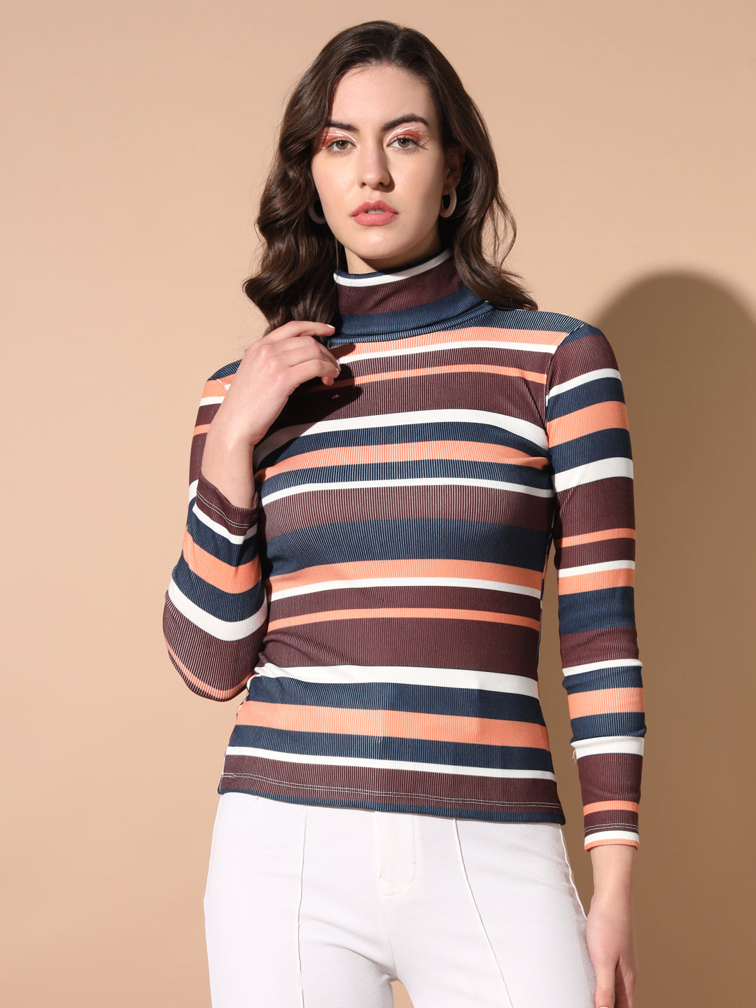 TANDUL Women Printed High Neck Multicolor Sweater