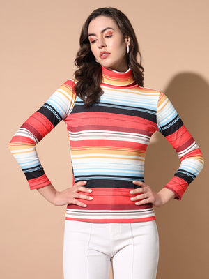 TANDUL Women Printed High Neck Multicolor Sweater