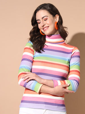 TANDUL Women Printed High Neck Multicolor Sweater