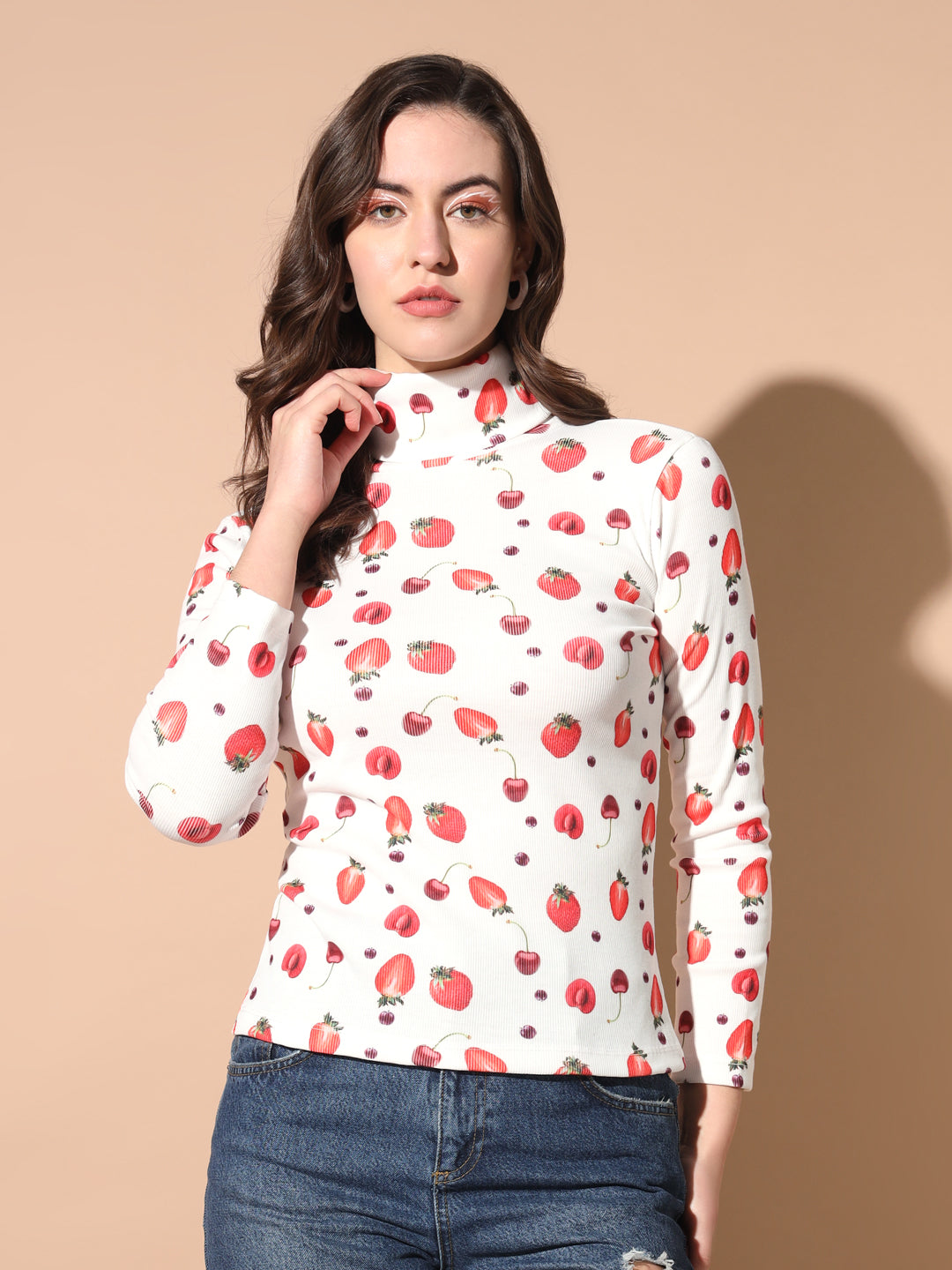 TANDUL Women Printed High Neck Multicolor Sweater