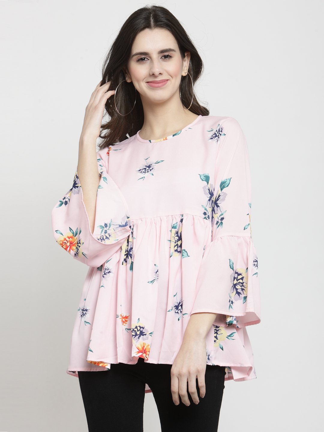 ZARVEY Casual Bell Sleeve Floral Print Women Multicolor Top