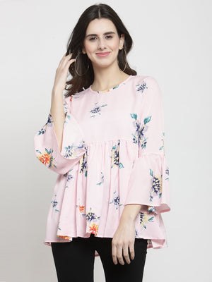 ZARVEY Casual Bell Sleeve Floral Print Women Multicolor Top