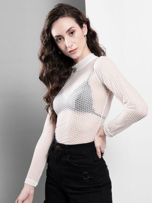 TANDUL  Casual Regular Sleeves Self Design Women White Top