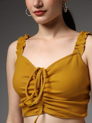 TANDUL  Casual Sleeveless Solid Women Yellow Top