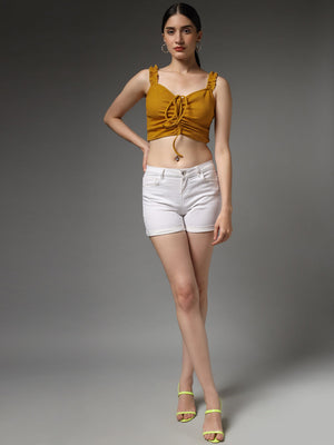 TANDUL  Casual Sleeveless Solid Women Yellow Top