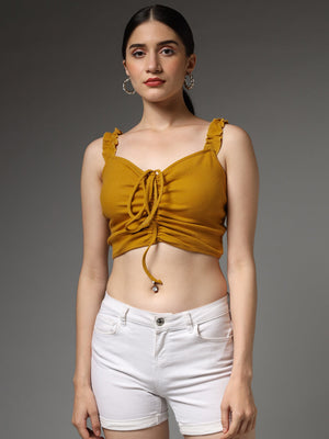 TANDUL  Casual Sleeveless Solid Women Yellow Top