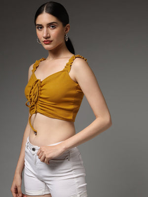 TANDUL  Casual Sleeveless Solid Women Yellow Top