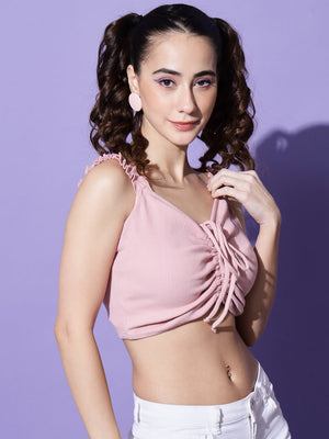 TANDUL  Casual Sleeveless Solid Women Pink Top