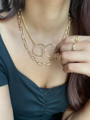 JEWEL Double Layered Chain With Doube Ring Locket