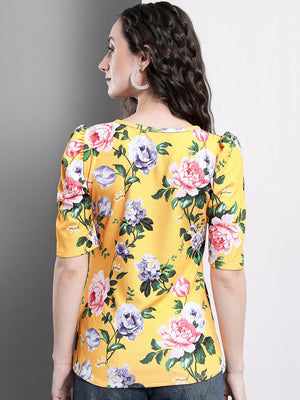 TANDUL  Casual Puff Sleeves Printed Women Multicolor Top