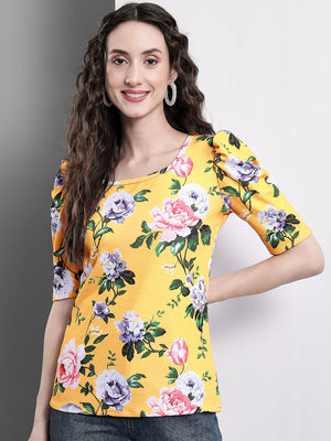 TANDUL  Casual Puff Sleeves Printed Women Multicolor Top