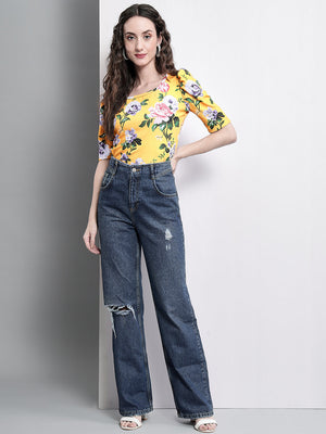 TANDUL  Casual Puff Sleeves Printed Women Multicolor Top