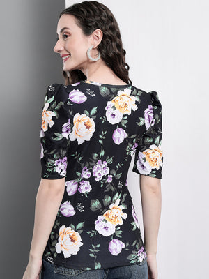 TANDUL  Casual Puff Sleeves Printed Women Multicolor Top