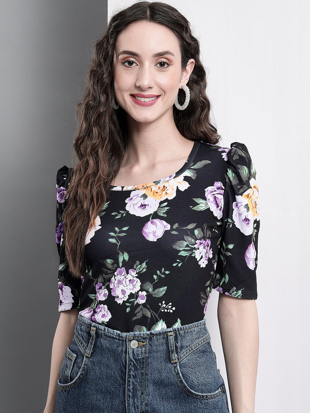 TANDUL  Casual Puff Sleeves Printed Women Multicolor Top