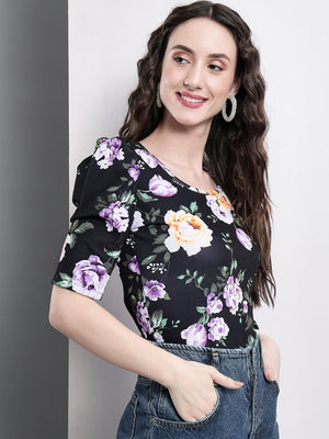 TANDUL  Casual Puff Sleeves Printed Women Multicolor Top