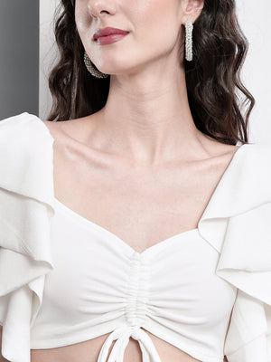 TANDUL  Casual Regular Sleeves Solid Women White Top