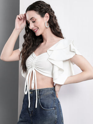 TANDUL  Casual Regular Sleeves Solid Women White Top