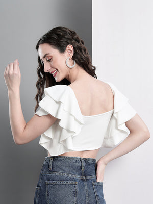 TANDUL  Casual Regular Sleeves Solid Women White Top