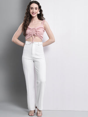TANDUL  Casual Sleeveless Solid Women Pink Top