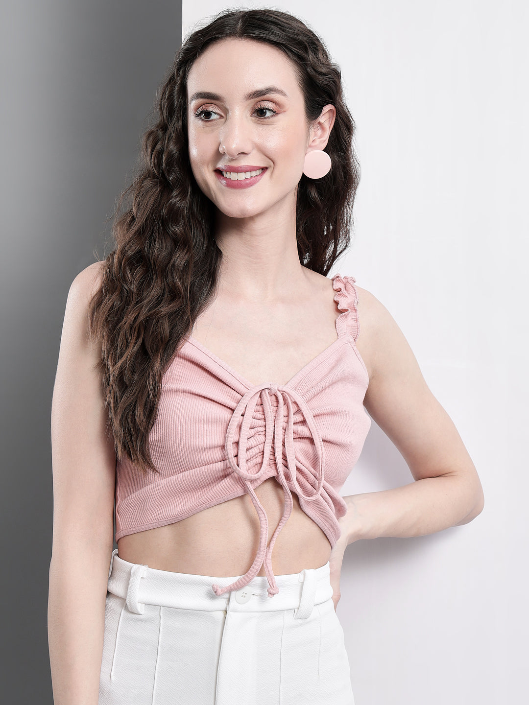 TANDUL  Casual Sleeveless Solid Women Pink Top