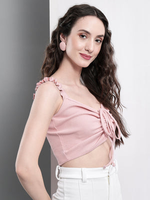 TANDUL  Casual Sleeveless Solid Women Pink Top