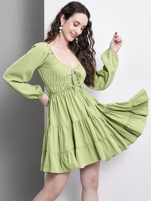 TANDUL  Women Fit and Flare Green Dress