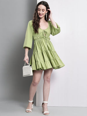 TANDUL  Women Fit and Flare Green Dress