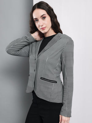 TANDUL  Women Printed Single Breasted Casual Blazer  (Black, White)