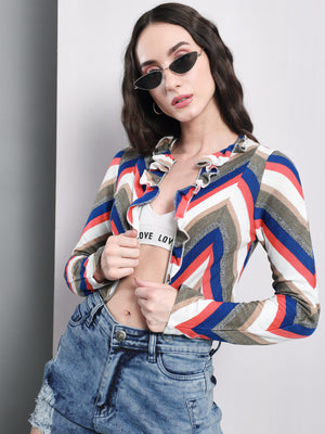 TANDUL  Casual Regular Sleeves Chevron/Zig Zag Women Multicolor Top