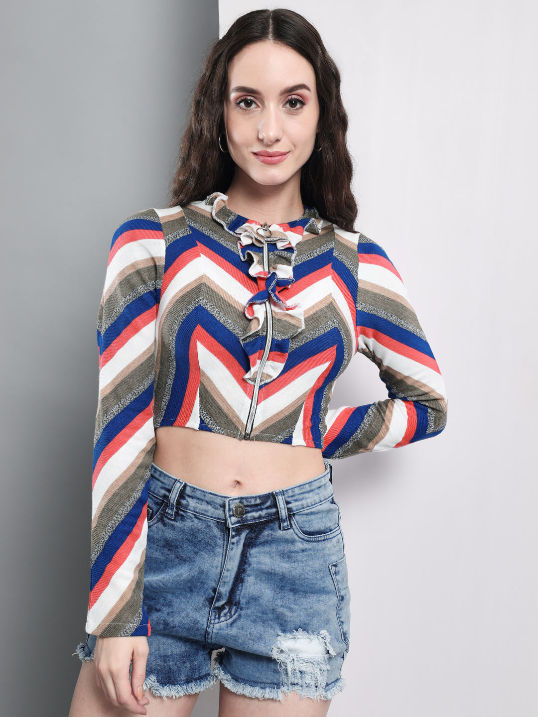TANDUL  Casual Regular Sleeves Chevron/Zig Zag Women Multicolor Top