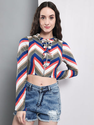 TANDUL  Casual Regular Sleeves Chevron/Zig Zag Women Multicolor Top