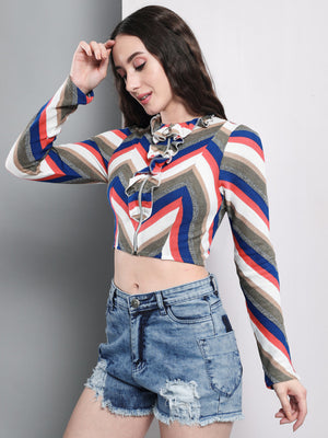 TANDUL  Casual Regular Sleeves Chevron/Zig Zag Women Multicolor Top