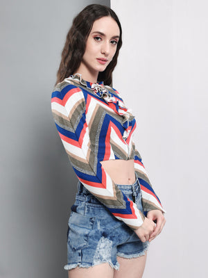 TANDUL  Casual Regular Sleeves Chevron/Zig Zag Women Multicolor Top