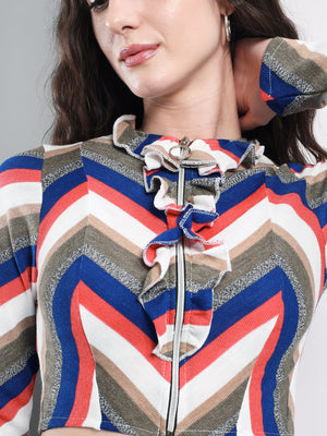 TANDUL  Casual Regular Sleeves Chevron/Zig Zag Women Multicolor Top