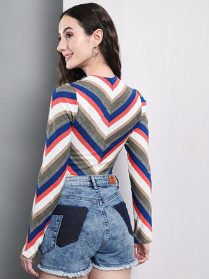 TANDUL  Casual Regular Sleeves Chevron/Zig Zag Women Multicolor Top